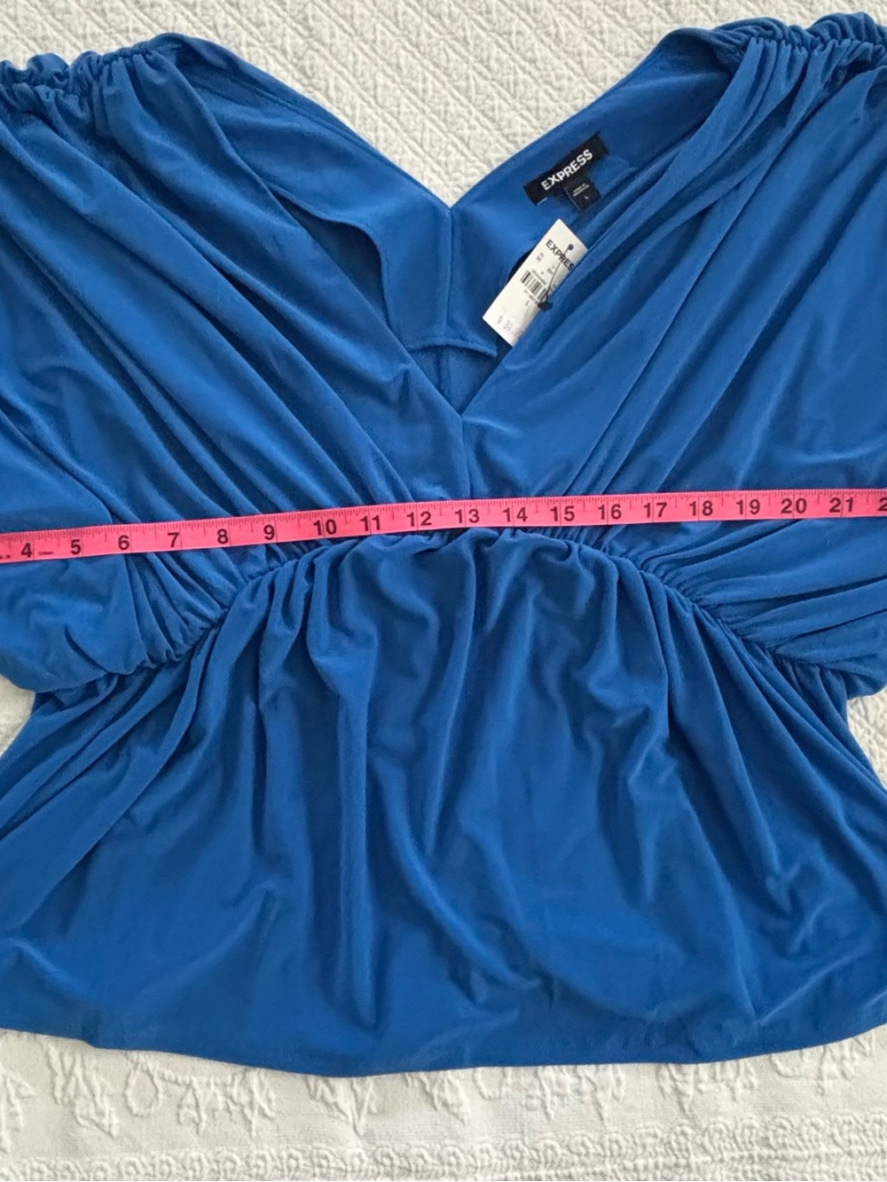 Grecian Express Women's Blue Draped Blouse V-Neck L New - Picture 6 of 7